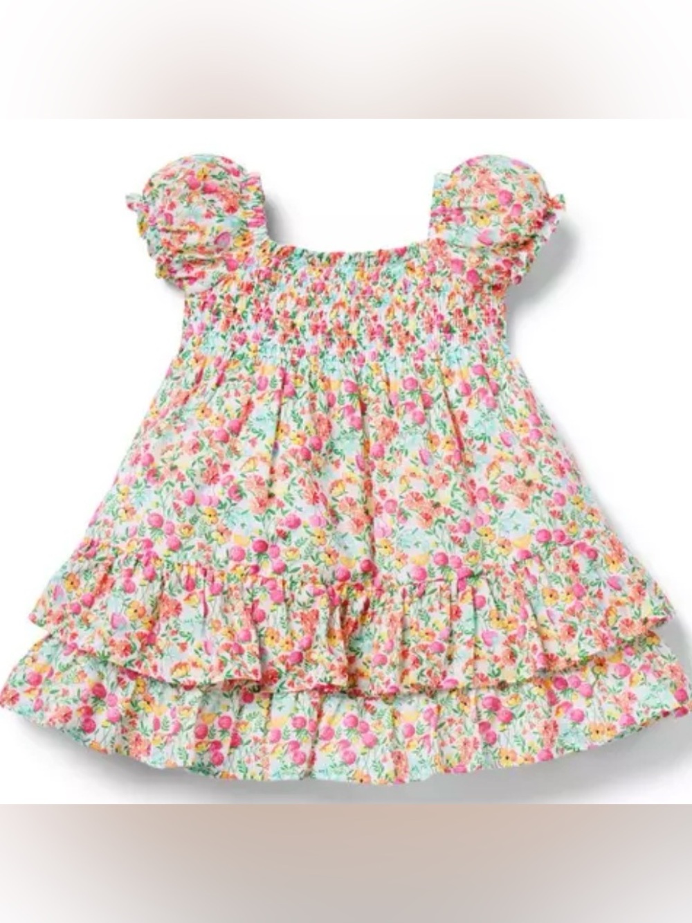 The Abigail Smocked Floral Cherry Strawberry Dress
